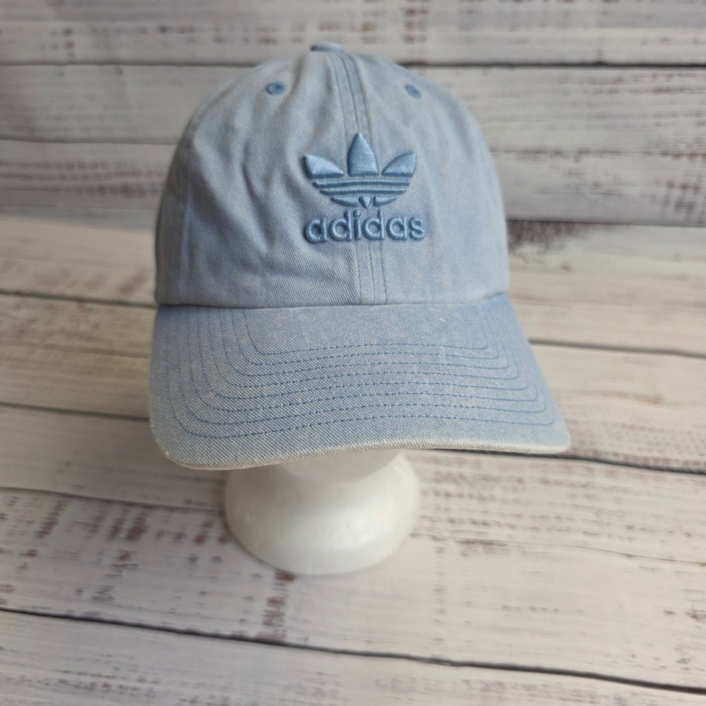 Adidas Originals Trefoil Baseball Cap Light Blue Washed Cotton Strapback Hat